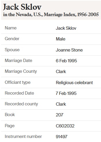 Joanne McMenamin Stone and Jack Sklov Marriage