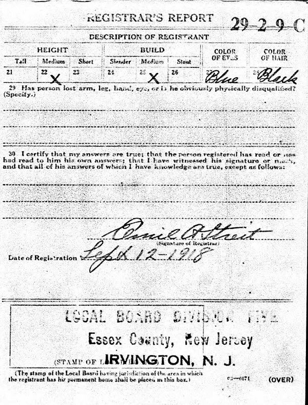 Johann (John) Bederski WW1 Draft Registration