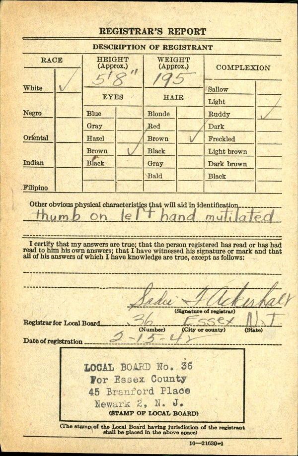 John H. Dierks's WW2 Draft Registration Card Part 2