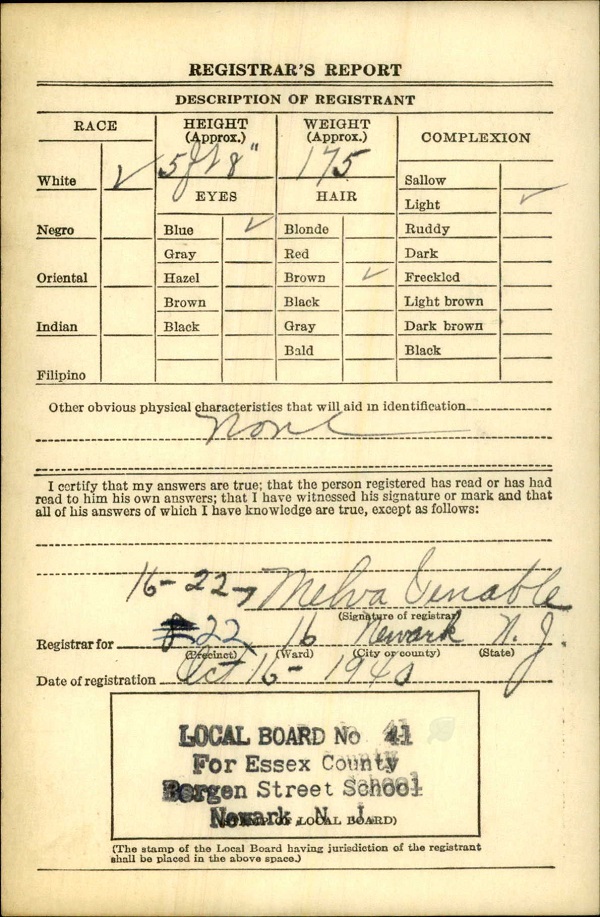 John G. Rears's WW2 Draft Registration Card Part 2