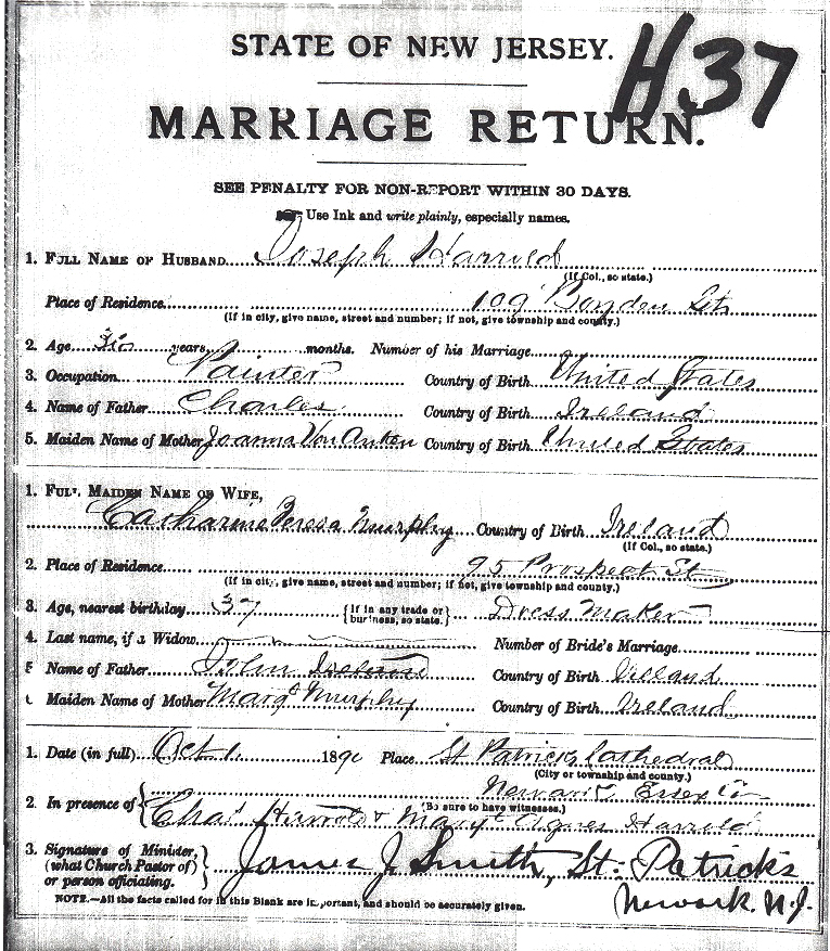 Joseph Harold and Catherine Murphy Marriage Certificate