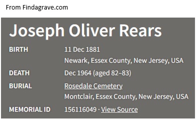 Joseph Oliver Reuss (Rears) Cemetery Record