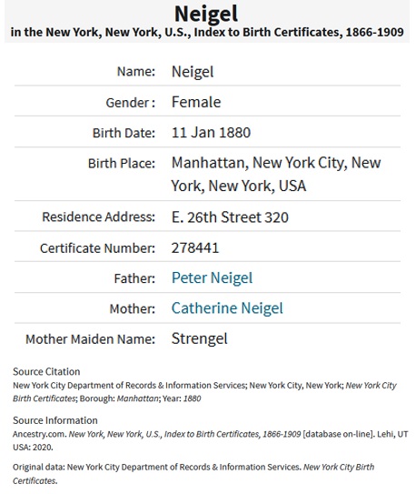 Kate Neigel Birth Index