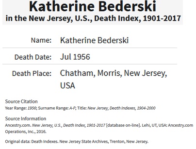 Katharine Kleis Bederski Death Index