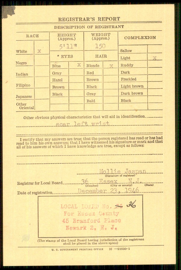 World War II Draft Registration Kenneth C. Greuter