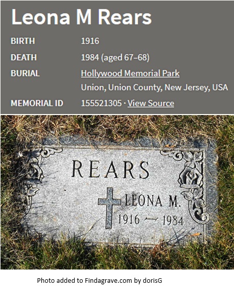 Leona Mary Scuorzo Rears Cemetery Record