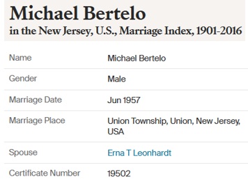 Michael W. Bertelo and Erna Leonhardt Marriage Record Index