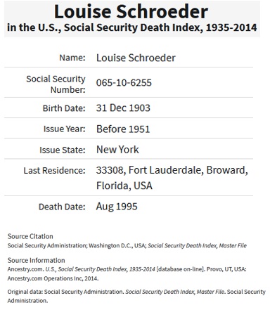 Louise Mertin Schroeder SSDI