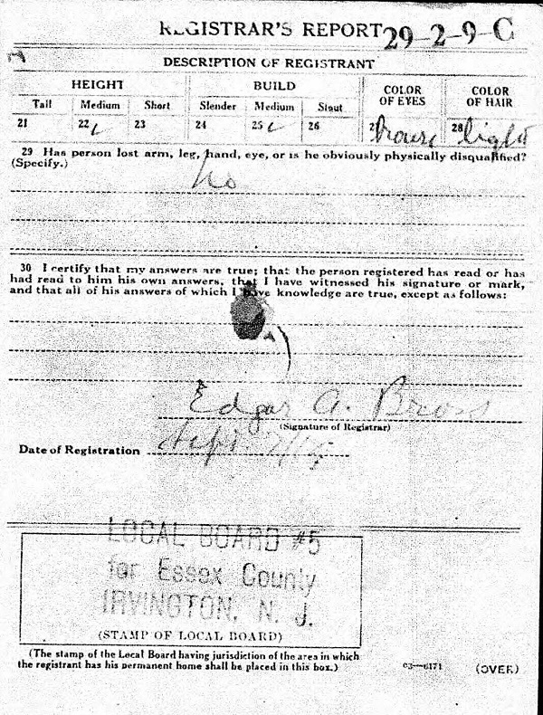 Louis Francis Nosher WW1 Draft Registration