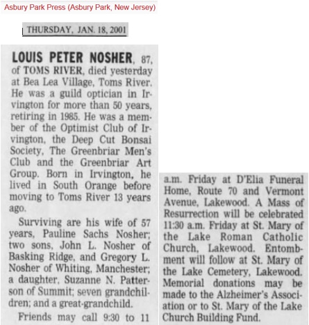 Louis Peter Nosher Obituary