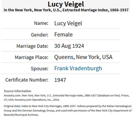 Lucy Neigel and Frank Vradenburgh Marriage