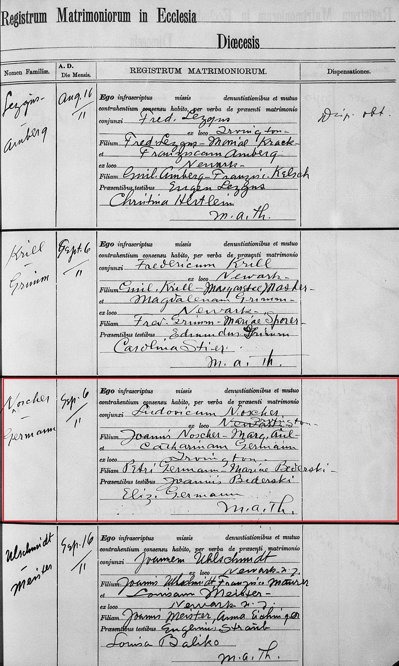 Catherine Germann and Louis Nosher Marriage Record