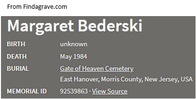 Margaret Dunn Bederski Cemetery Record