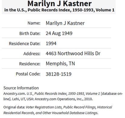 Marilyn Griffith Kastner Birth Record