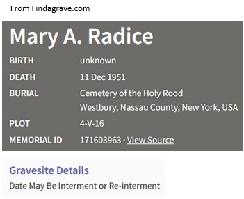 Mary Agnes Neigel Radice Cemetery Record