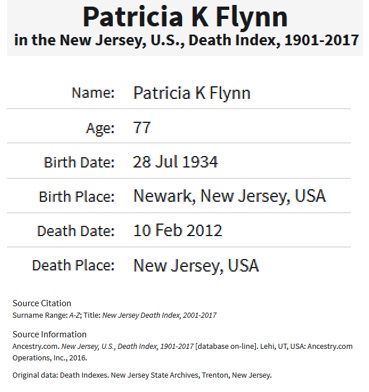 Patricia K. Rears Flynn Death Index