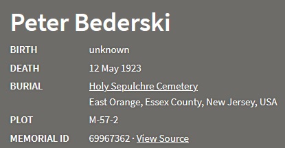 Peter Bederski Cemetery Record