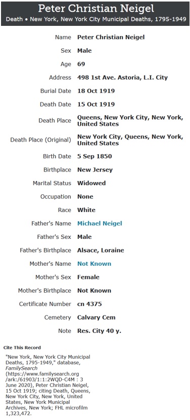 Christian Peter Neichel Death Record