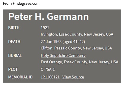 Peter H. Germann Cemetery Record