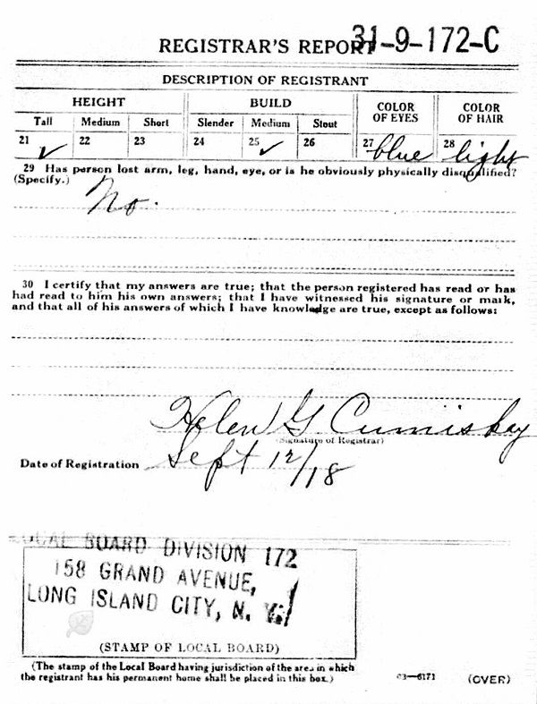 Peter Stephen Neigel WW1 Draft Registration