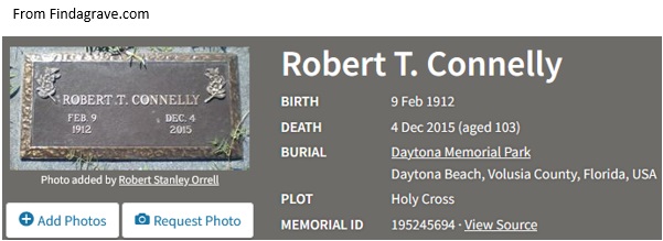 Robert Connelly Cemetery Record