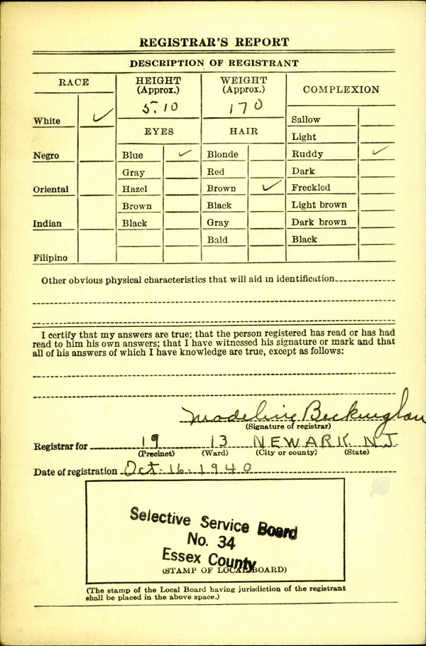 Robert Connelly WW2 Draft Registration