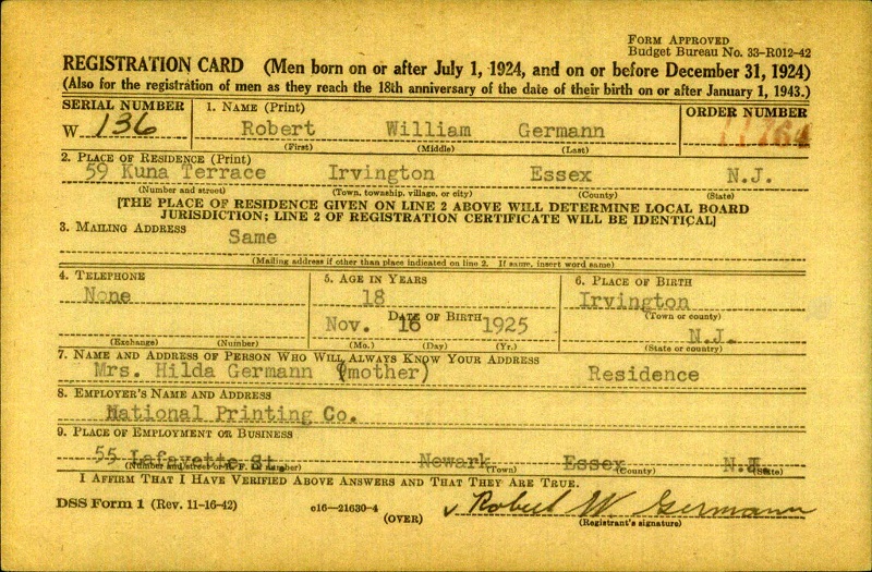 Robert Germann WW2 Draft Registration