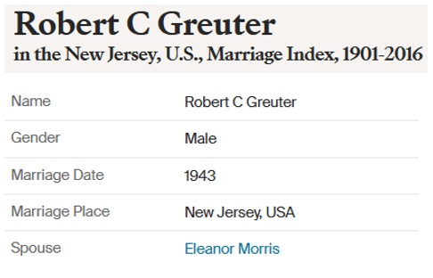 Robert Greuter and Eleanor Morris Marriage