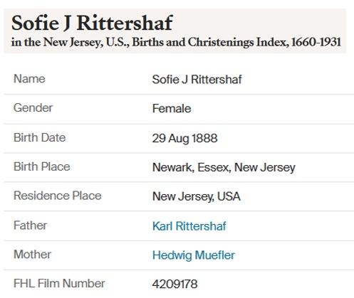 Sophie Rittershofer Birth Record