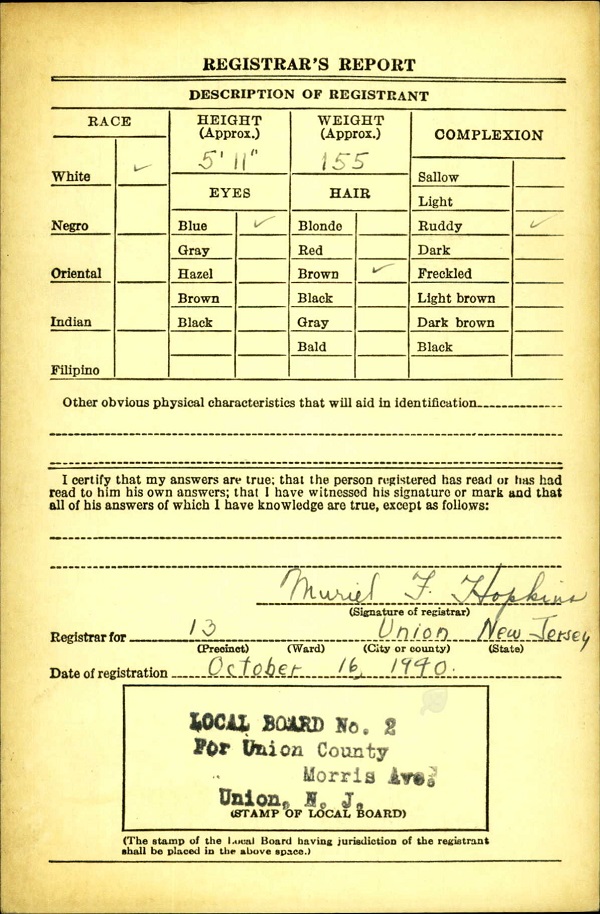 Stephen Germann WW2 Draft Index