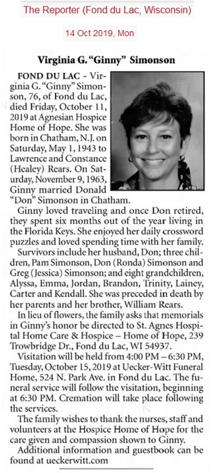 Virginia Rears Simonson Obituary