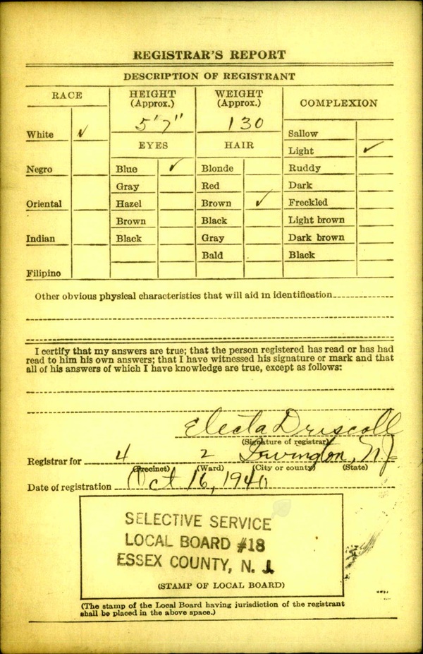 William F. Bevensee World War II Draft Registration