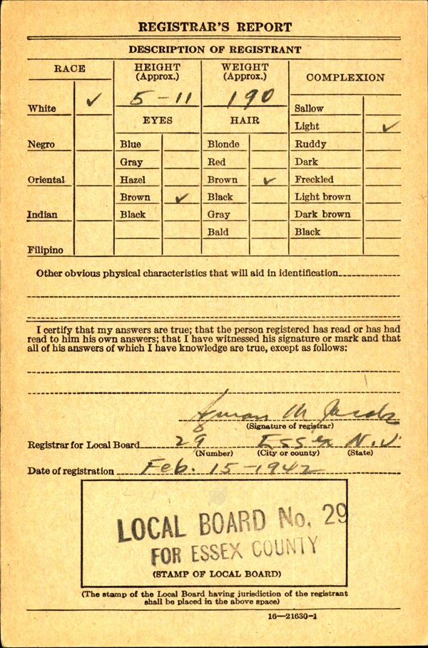 William Bogner's World War II Draft Registration Card Part 2