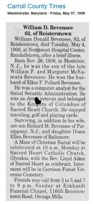 William D. Bevensee Obituary