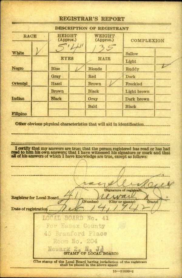 William P. Devine World War II Draft Registration