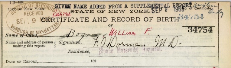 William F. Bogner Birth Certificate