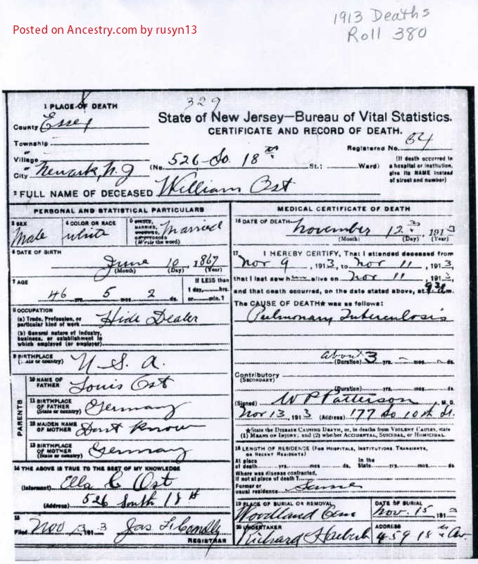 William Ost Death Certificate